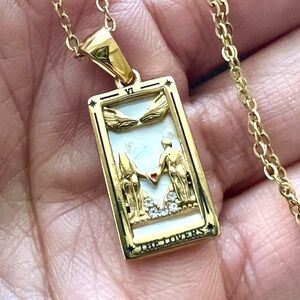 18k Gold Overlay “THE LOVERS” VI Tarot Card Necklace Pendant